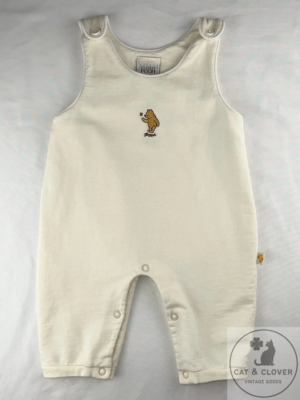 Classic Pooh Vintage Disney Heyman Corp Cream Cotton Embroidered Baby Romper 6M